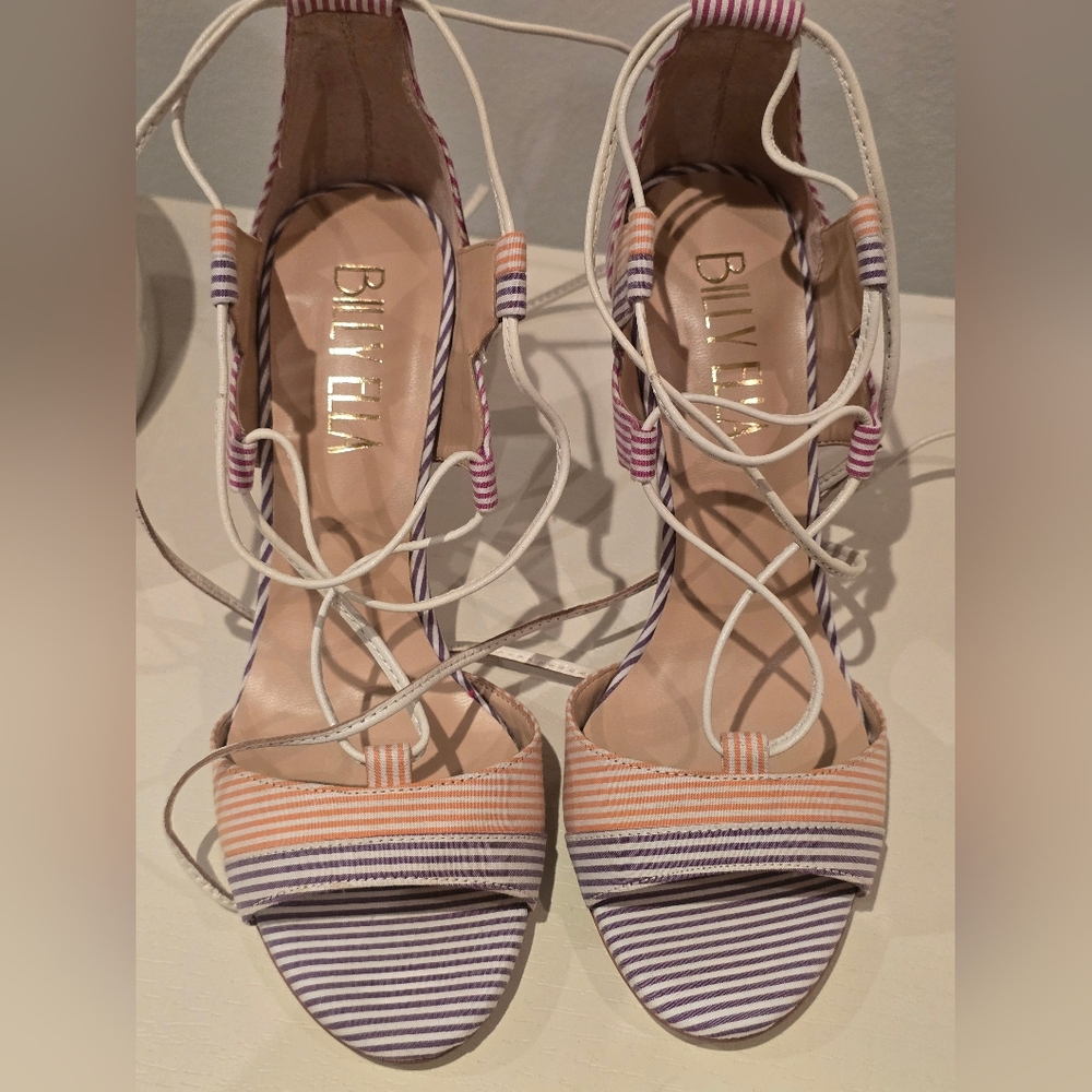 Anthropologie Billy Ella Striped Lace Up Heels - Picture 8 of 12